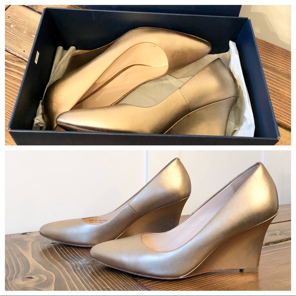 Cole Haan Gold Pump Wedge Metallic